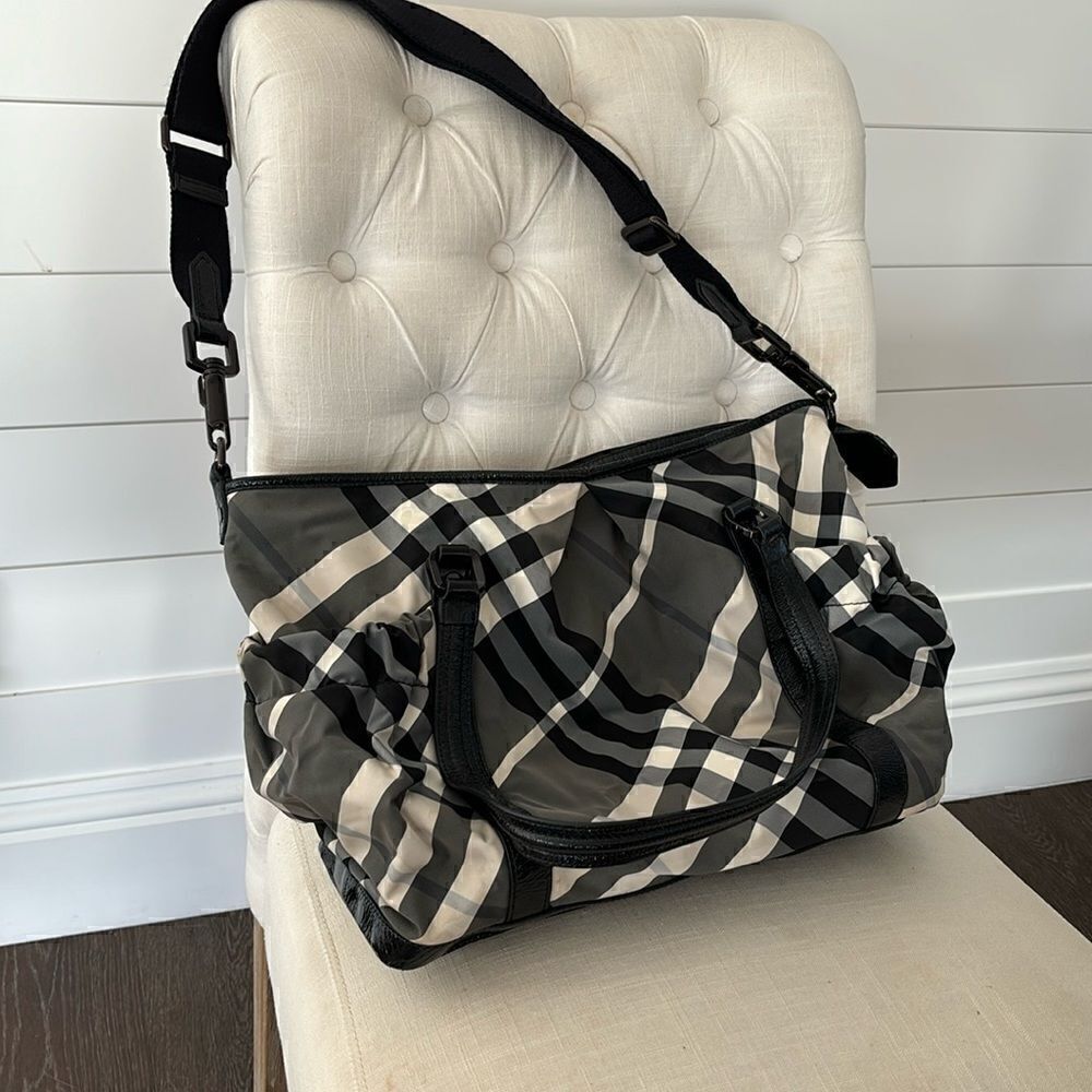 Burberry nova check diaper bag with patent strap and bottom. Like new condition